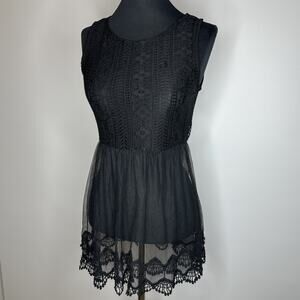 Rebellion Again Lace Black Sheer Crochet Sleeveless Top Size Small Whimsigoth